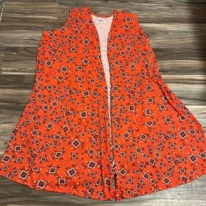 Lularoe Joy red-orange tribal print longline vest size XL NWOT